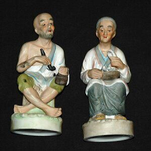Old Man Woman Ceramic Porcelain  Figurines Vintage